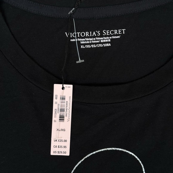 Victoria's Secret T Shirt Womens Large Black Glitter Font Glam Sexy Romantic NWT - Picture 3 of 7